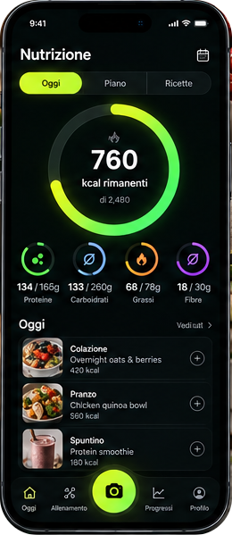 Schermata Loop Coach per alimentazione e obiettivi giornalieri