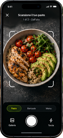 Schermata di Loop Coach per la registrazione di un pasto con la fotocamera